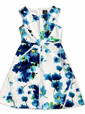 Adrianna Papell White Dress with Blue Floral Print